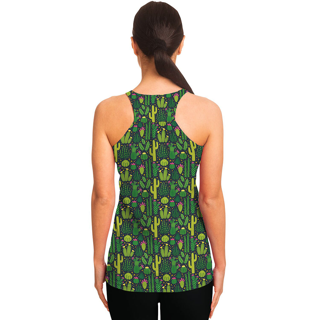 Cute Cactus Plant Pattern Print Women's Racerback Tank Top