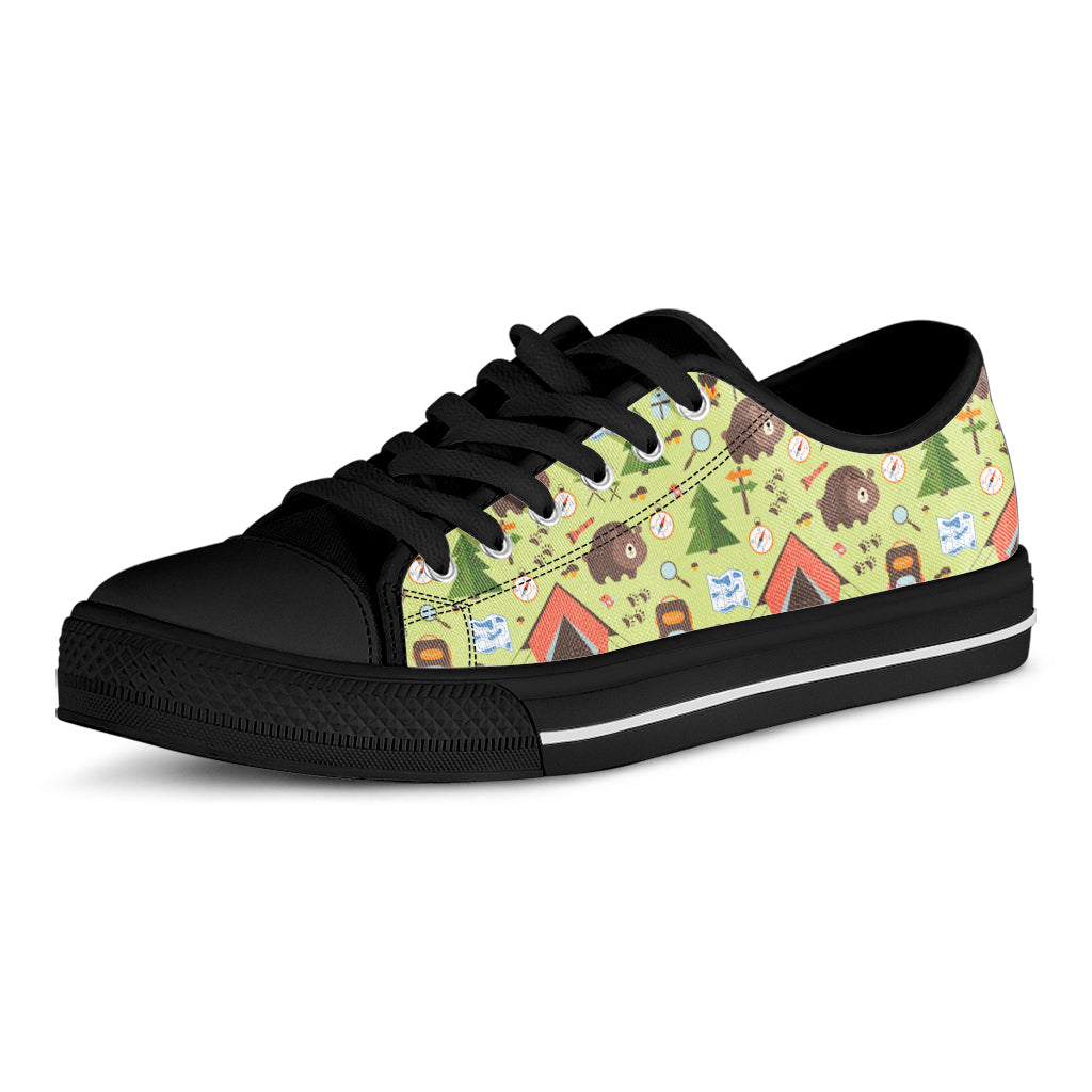 Cute Camping Pattern Print Black Low Top Shoes