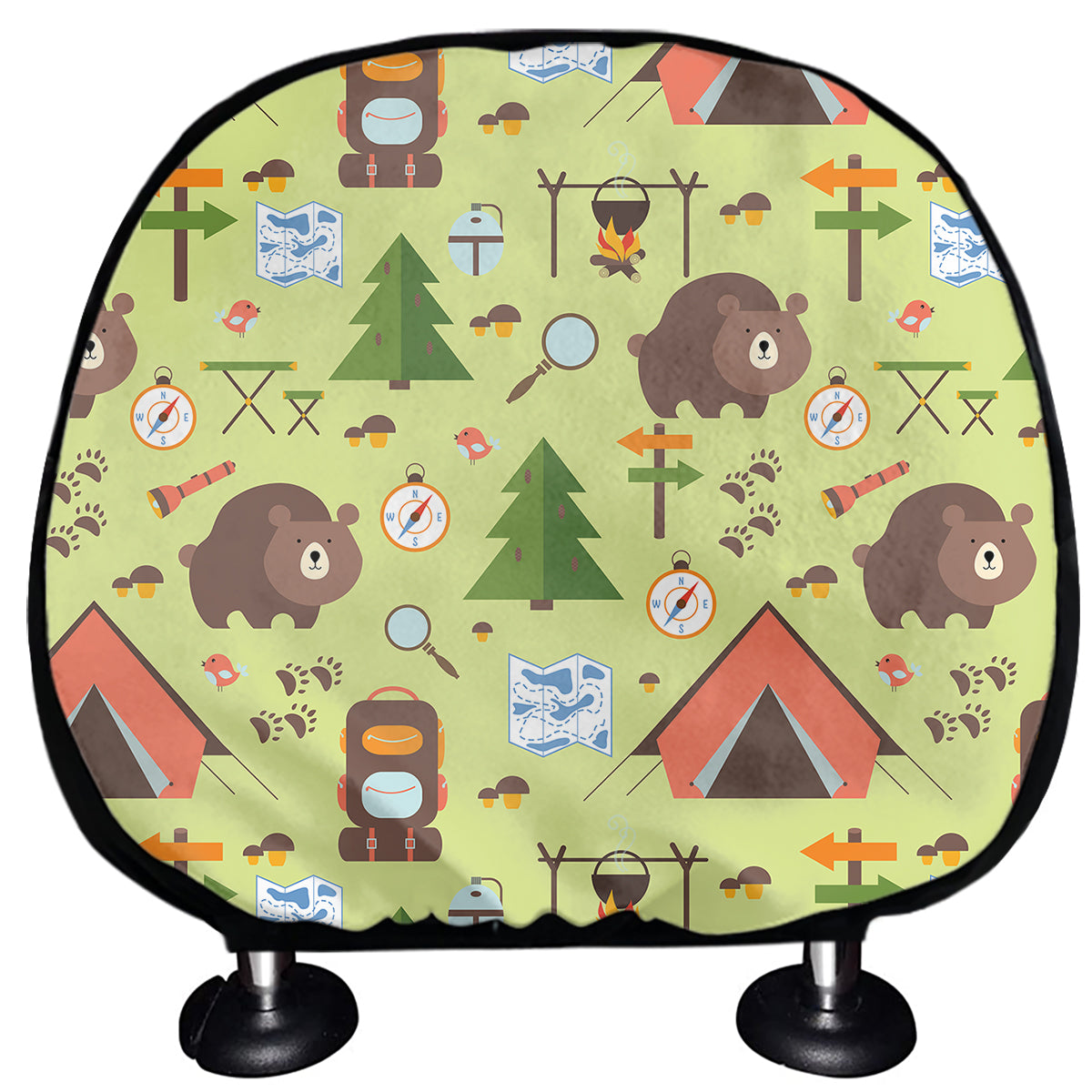 Cute Camping Pattern Print Car Headrest Covers