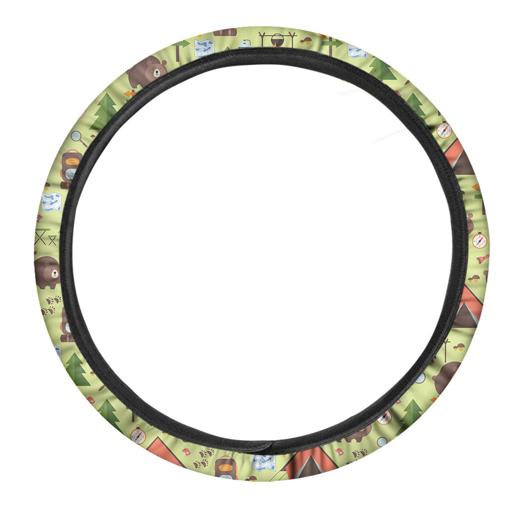 Cute Camping Pattern Print Car Steering Wheel Cover