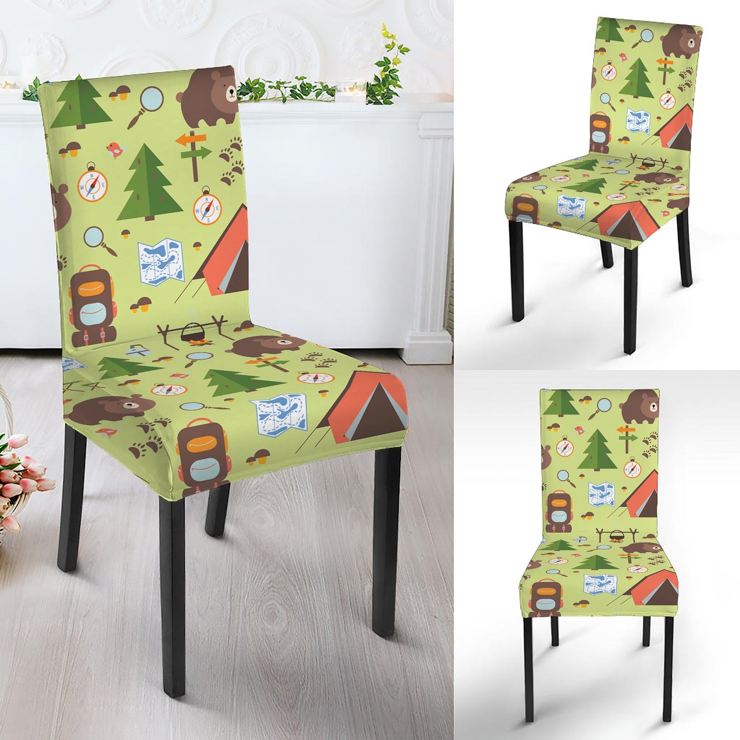 Cute Camping Pattern Print Dining Chair Slipcover