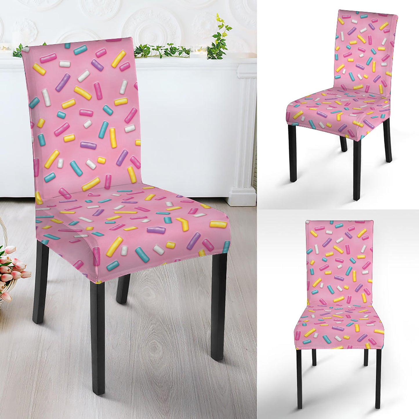 Cute Candy Pattern Print Dining Chair Slipcover