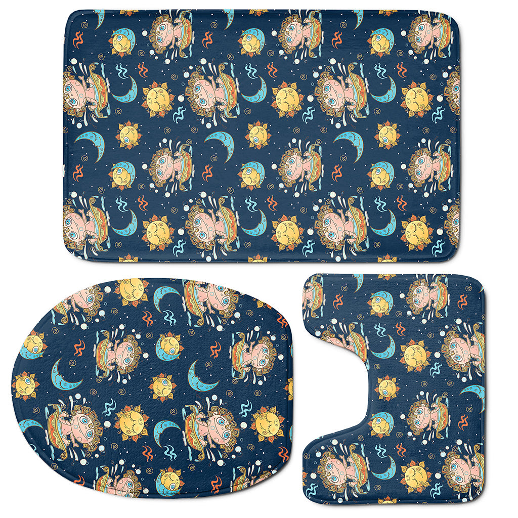 Cute Cartoon Aquarius Pattern Print 3 Piece Bath Mat Set