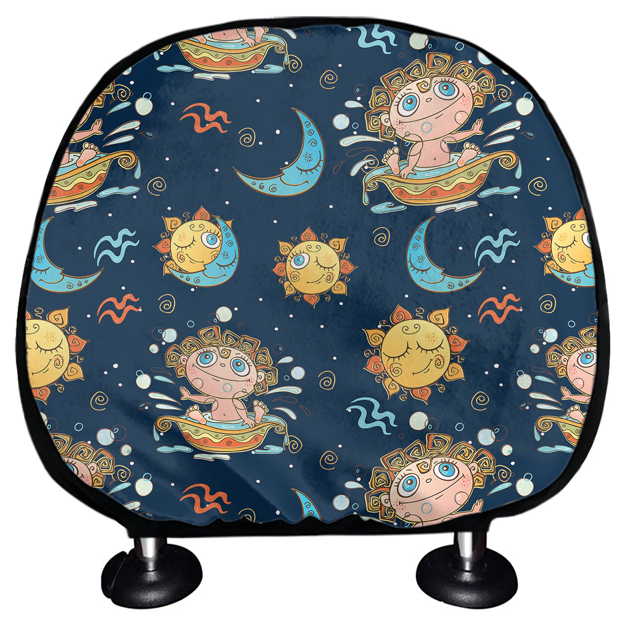 Cute Cartoon Aquarius Pattern Print Car Headrest Covers