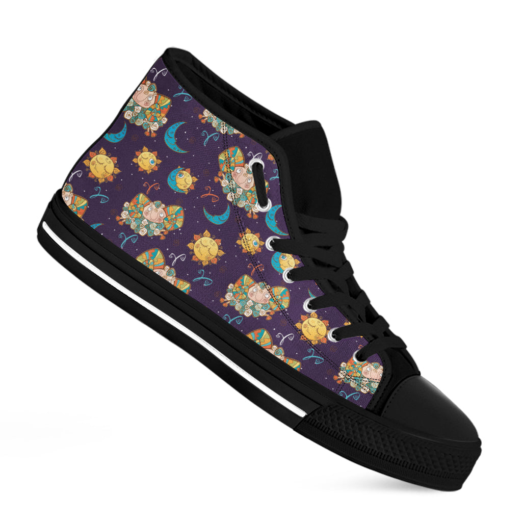 Cute Cartoon Aries Pattern Print Black High Top Shoes