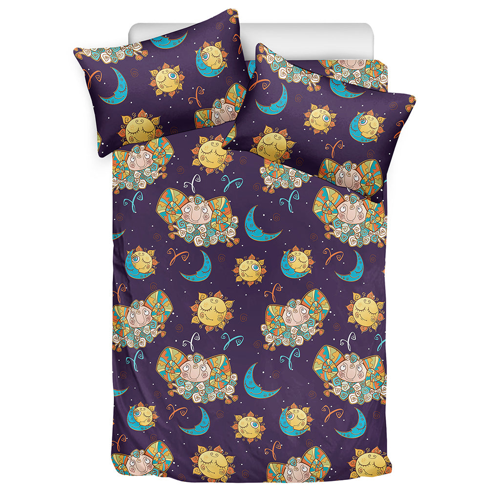 Cute Cartoon Aries Pattern Print Duvet Cover Bedding Set