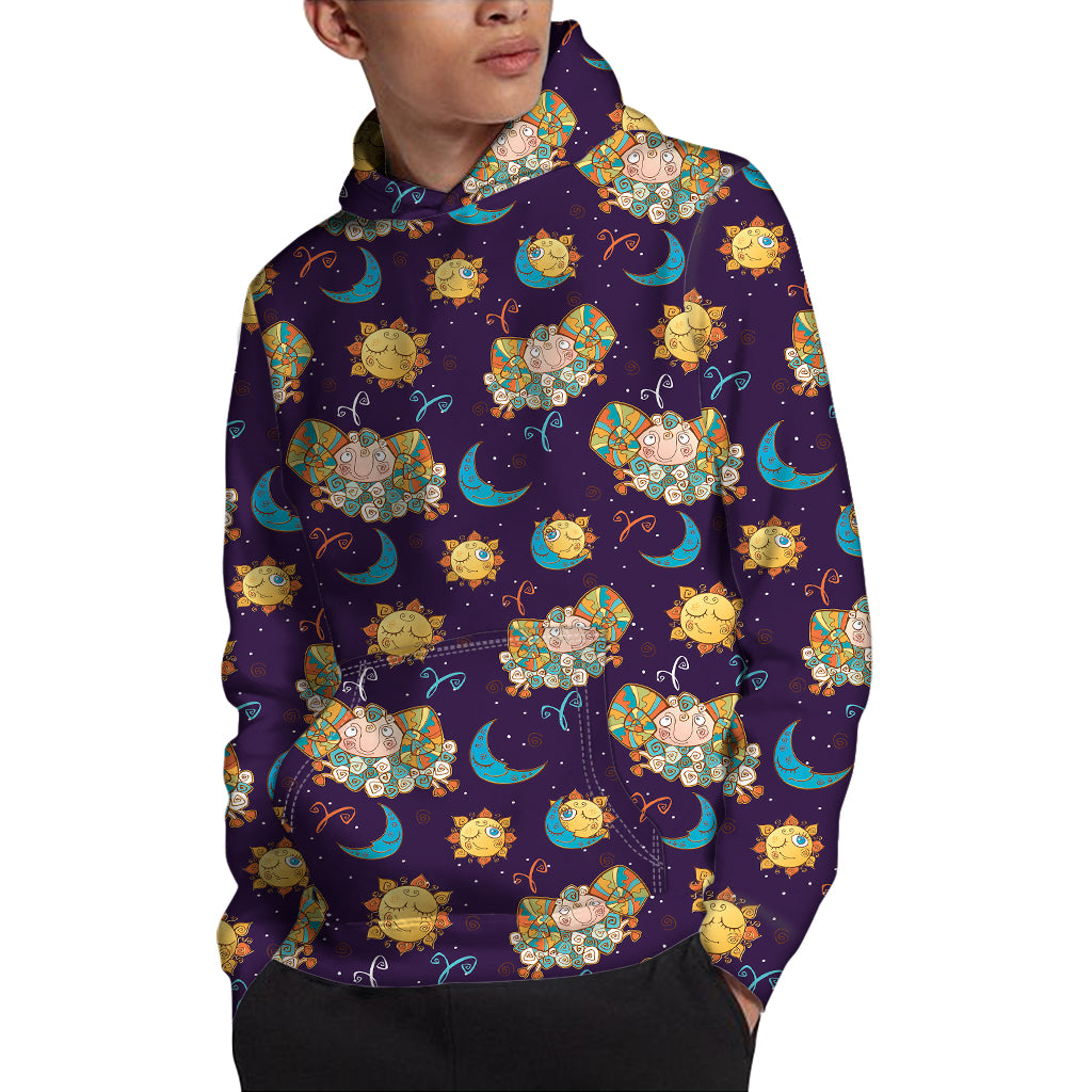 Cute Cartoon Aries Pattern Print Pullover Hoodie