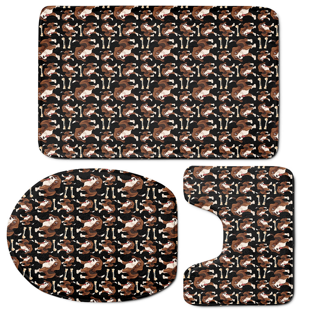 Cute Cartoon Beagle Pattern Print 3 Piece Bath Mat Set