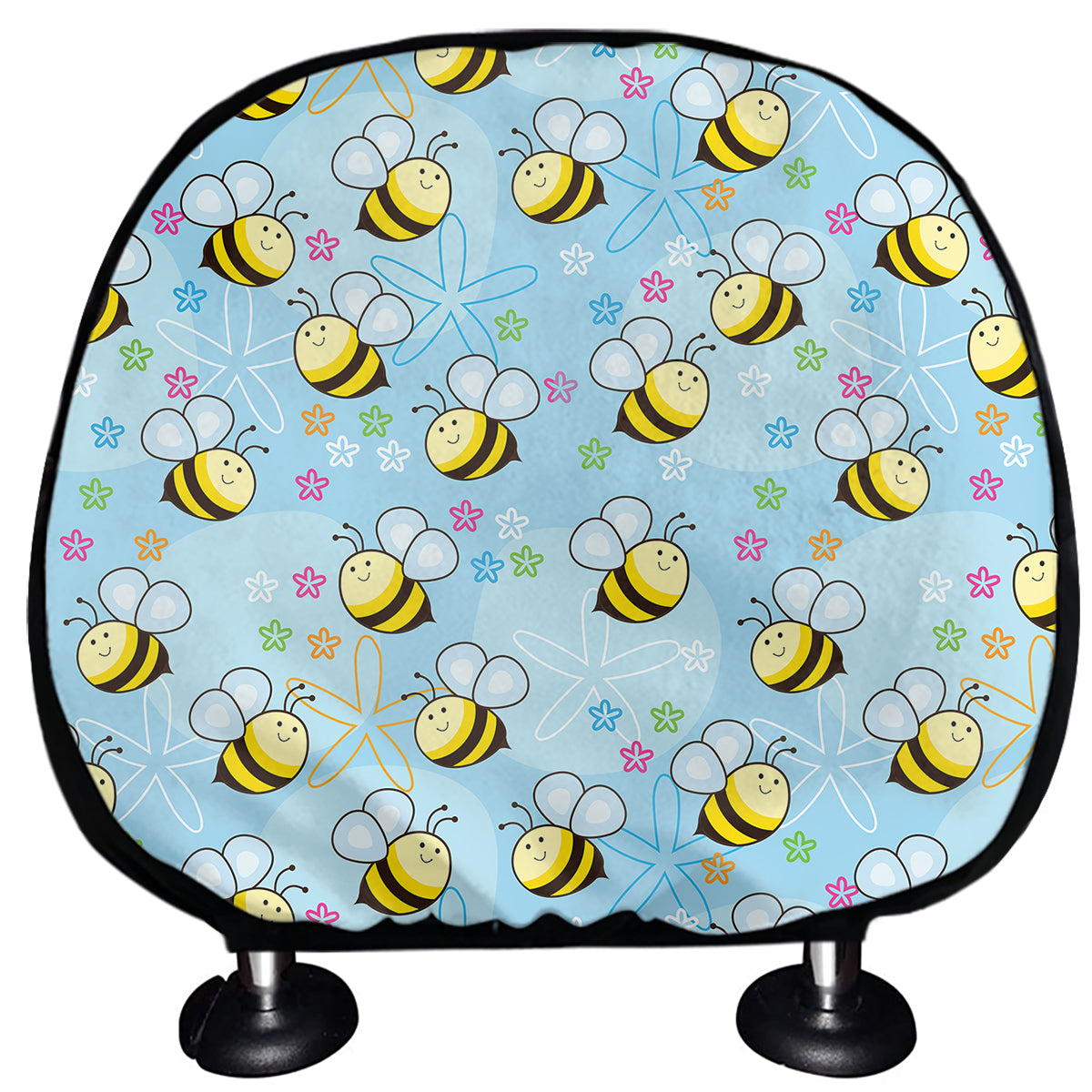 Cute Cartoon Bee Pattern Print Car Headrest Covers