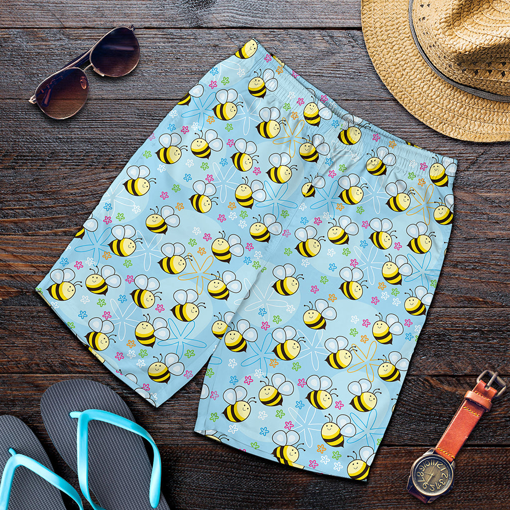 Cute Cartoon Bee Pattern Print Men's Shorts