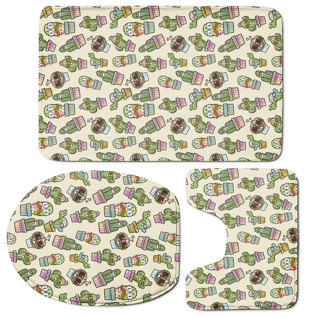 Cute Cartoon Cactus Pattern Print 3 Piece Bath Mat Set
