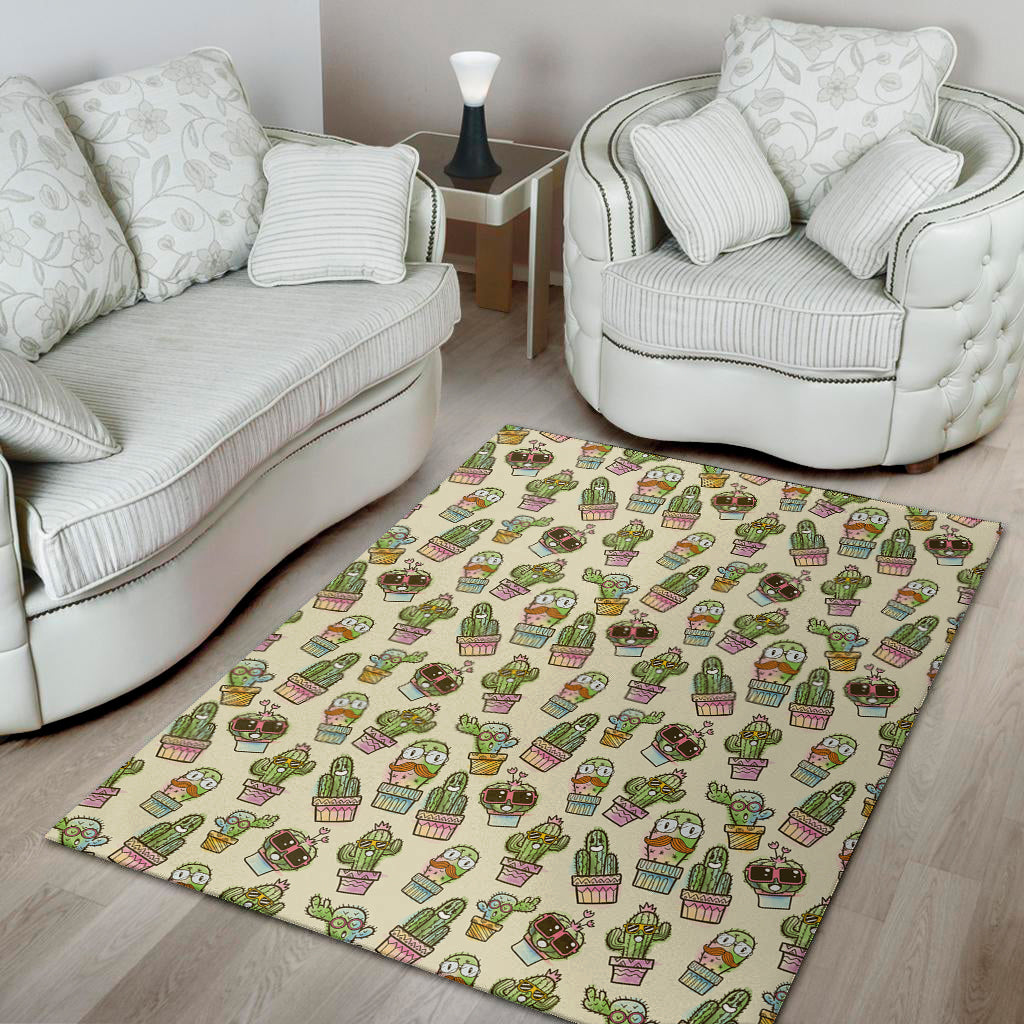 Cute Cartoon Cactus Pattern Print Area Rug