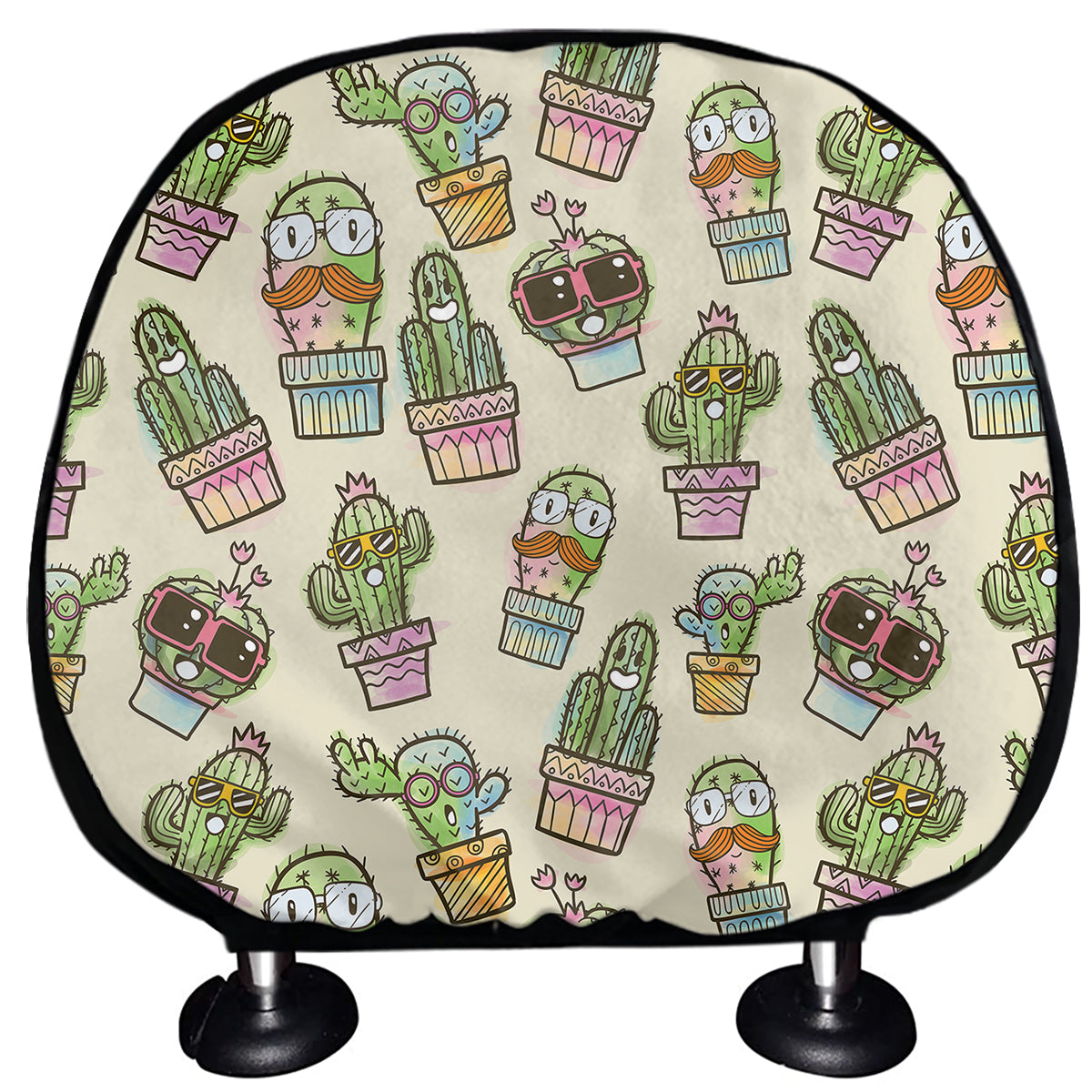 Cute Cartoon Cactus Pattern Print Car Headrest Covers