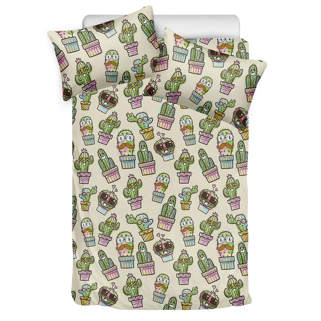 Cute Cartoon Cactus Pattern Print Duvet Cover Bedding Set