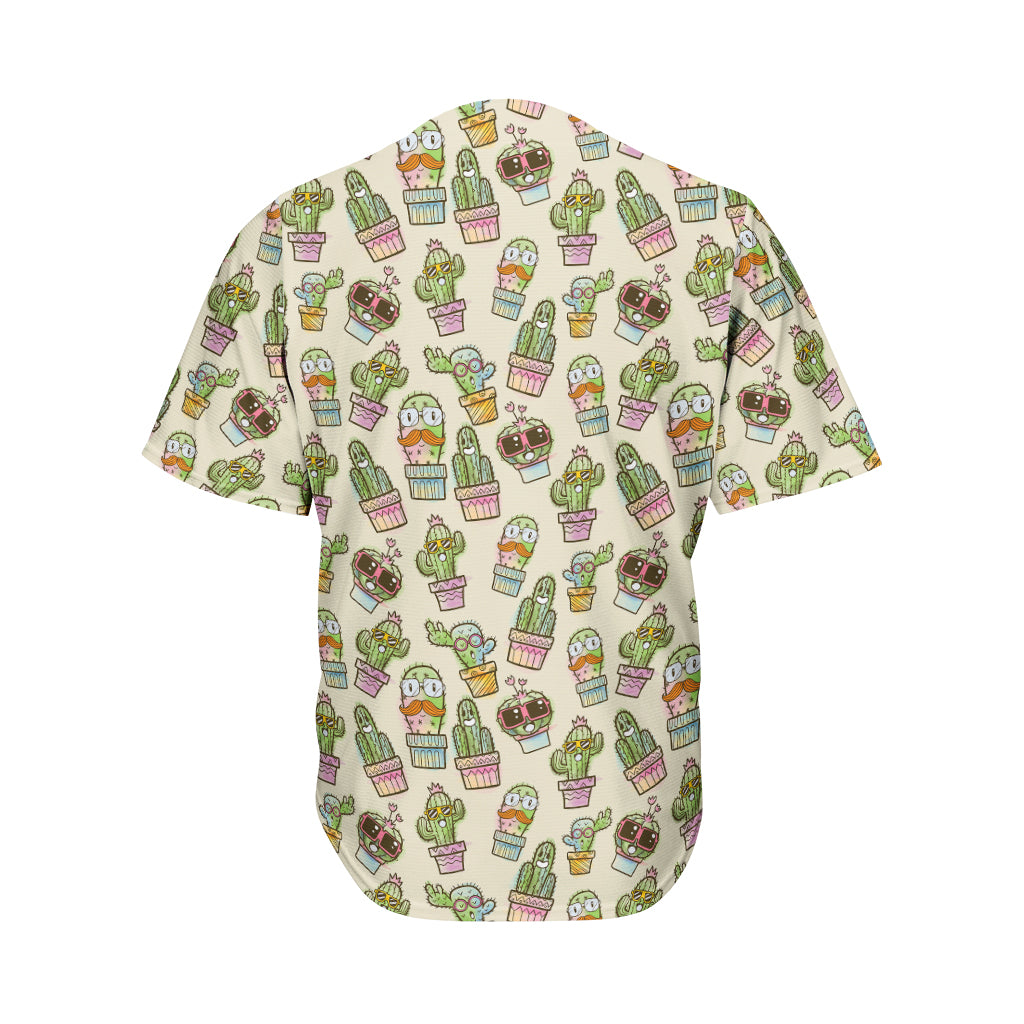 Cute Cartoon Cactus Pattern Print Men's Baseball Jersey