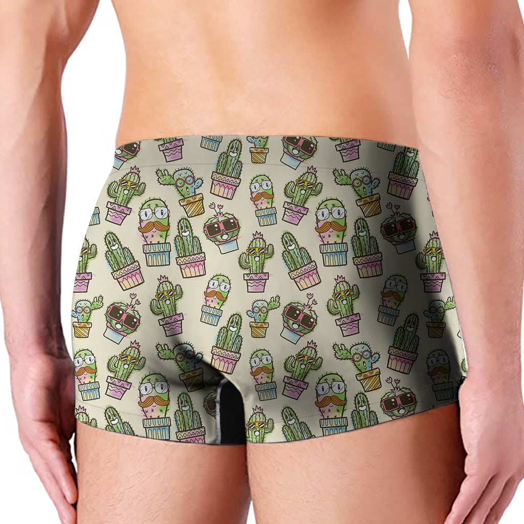 Cute Cartoon Cactus Pattern Print Men's Boxer Briefs