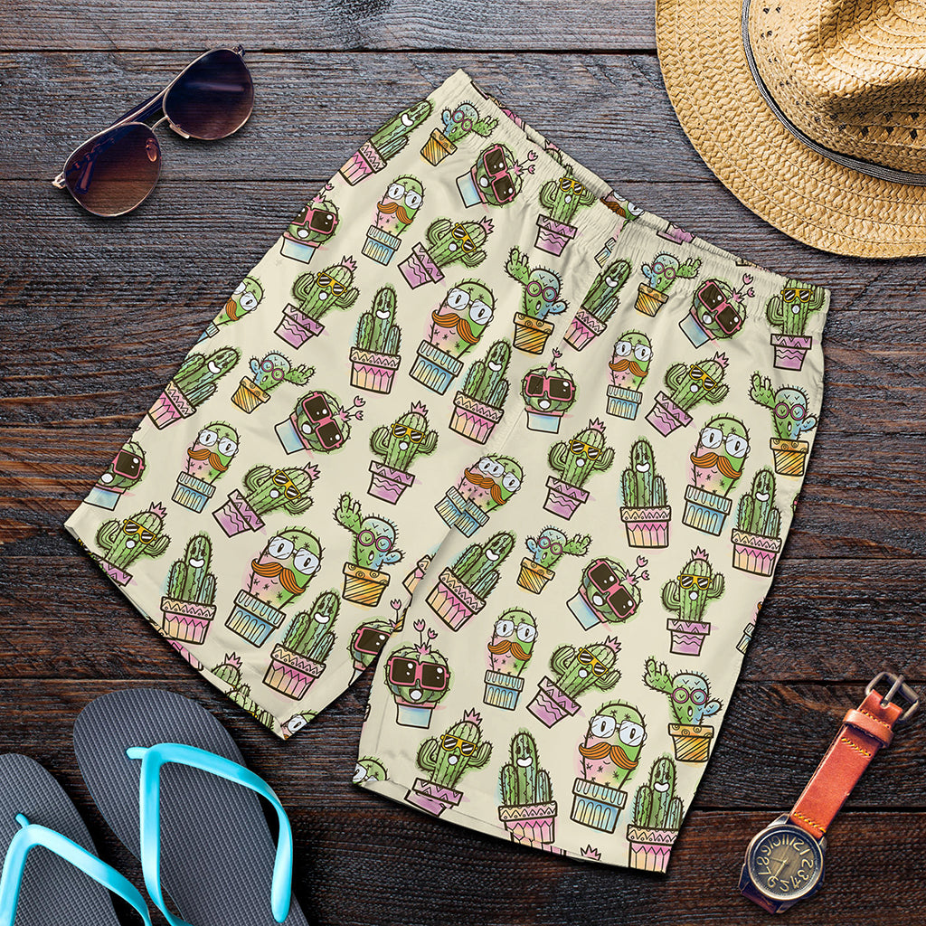 Cute Cartoon Cactus Pattern Print Men's Shorts