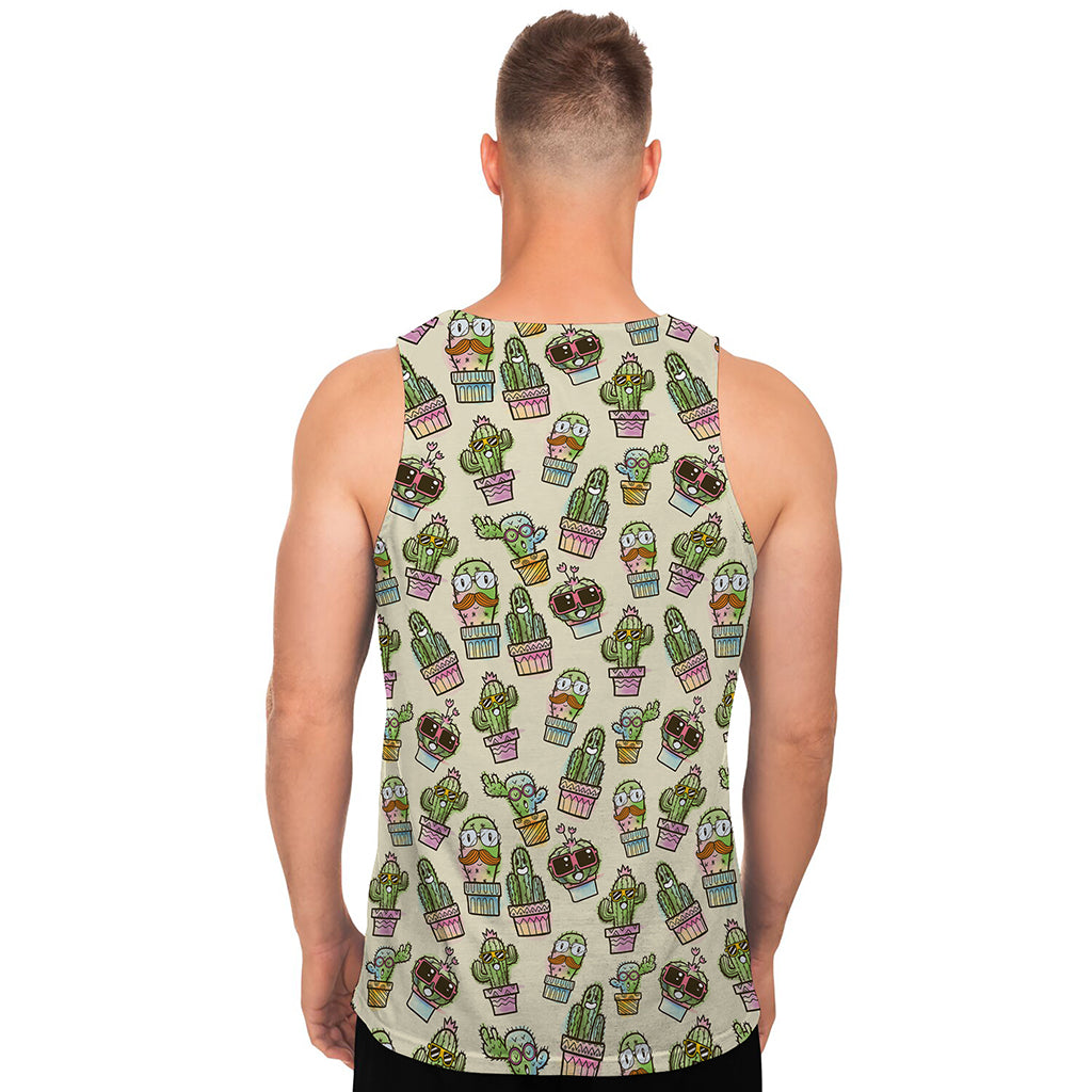 Cute Cartoon Cactus Pattern Print Men's Tank Top