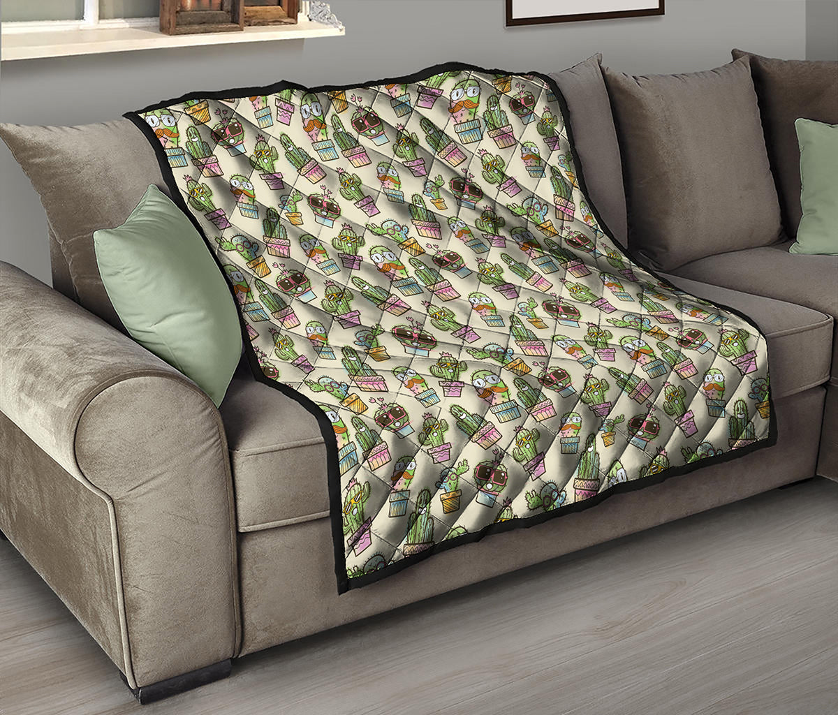 Cute Cartoon Cactus Pattern Print Quilt