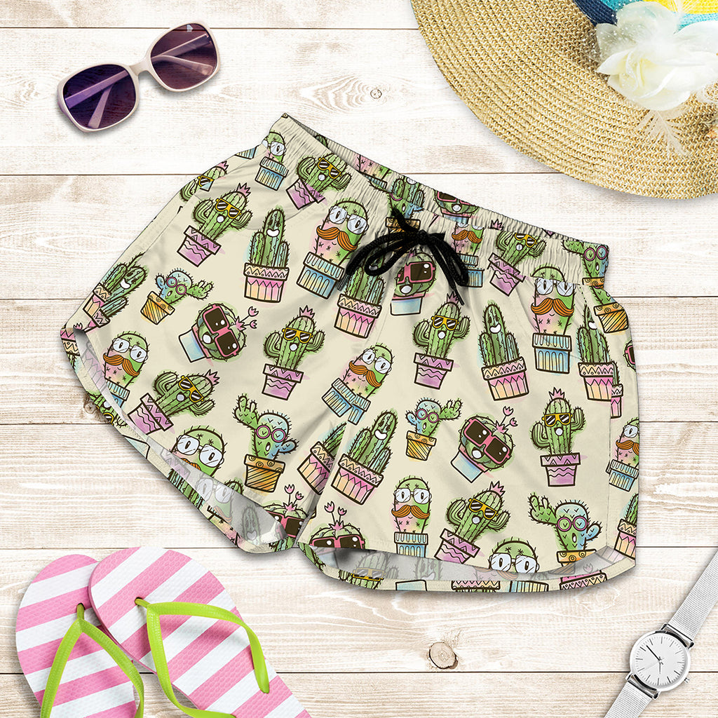 Cute Cartoon Cactus Pattern Print Women's Shorts