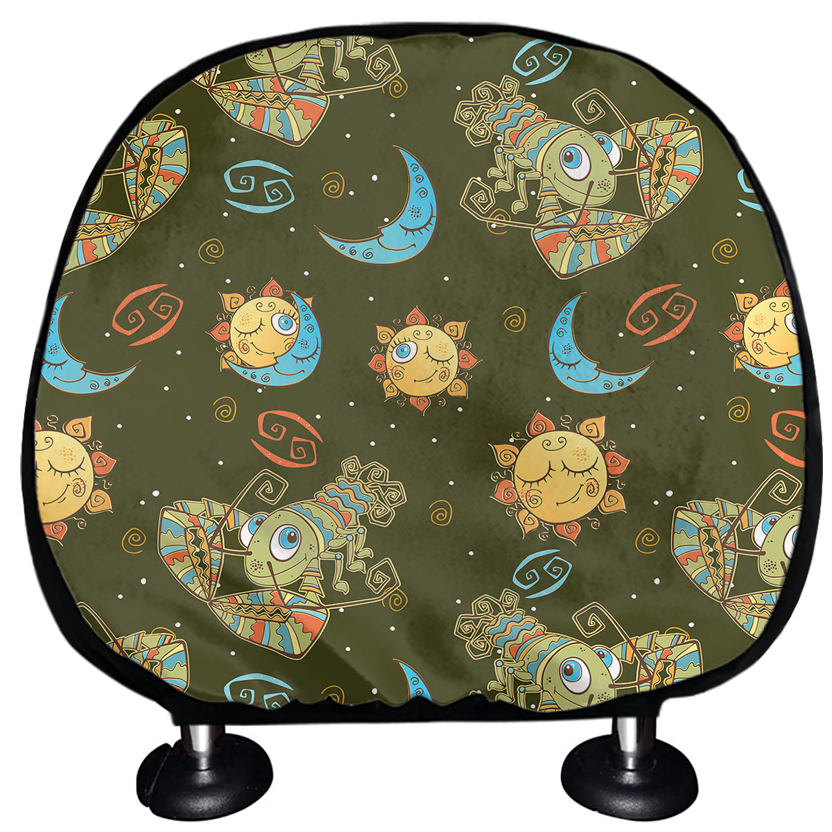 Cute Cartoon Cancer Pattern Print Car Headrest Covers