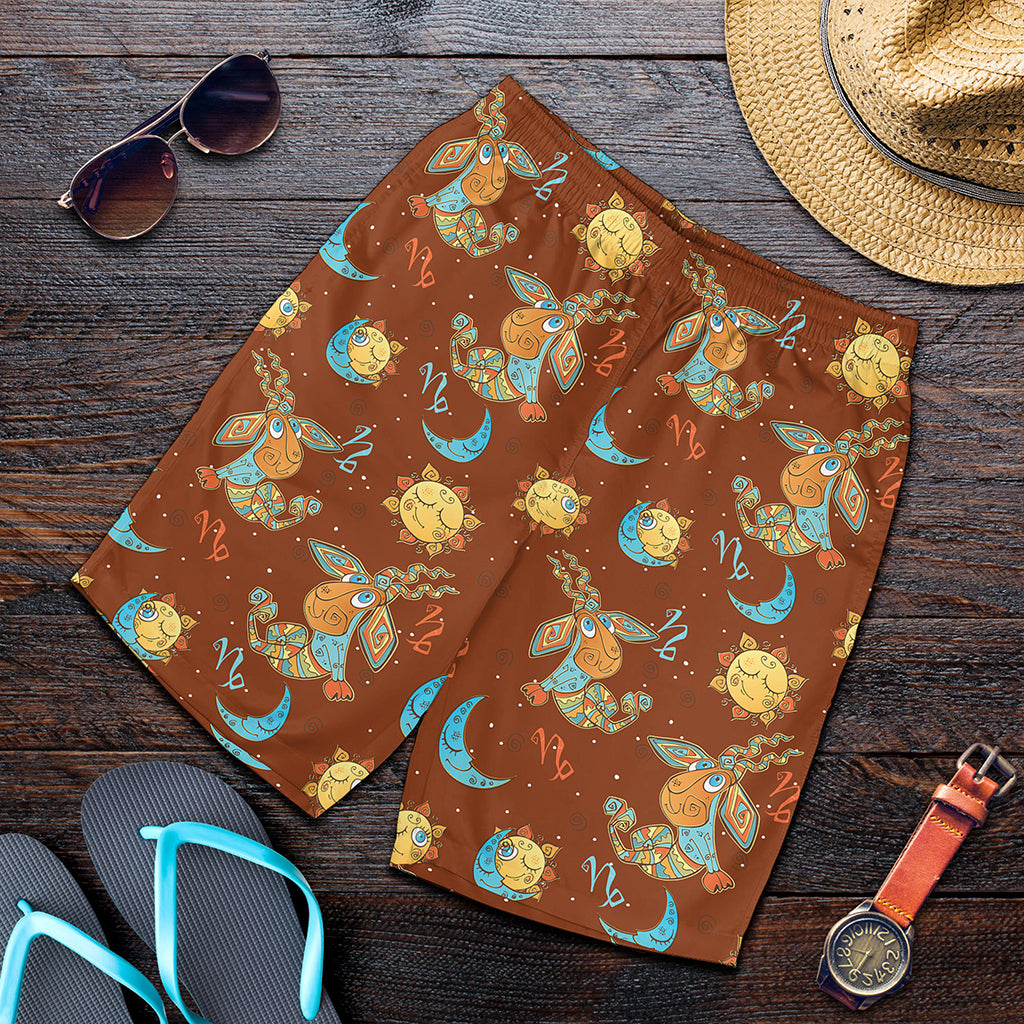 Cute Cartoon Capricorn Pattern Print Men's Shorts