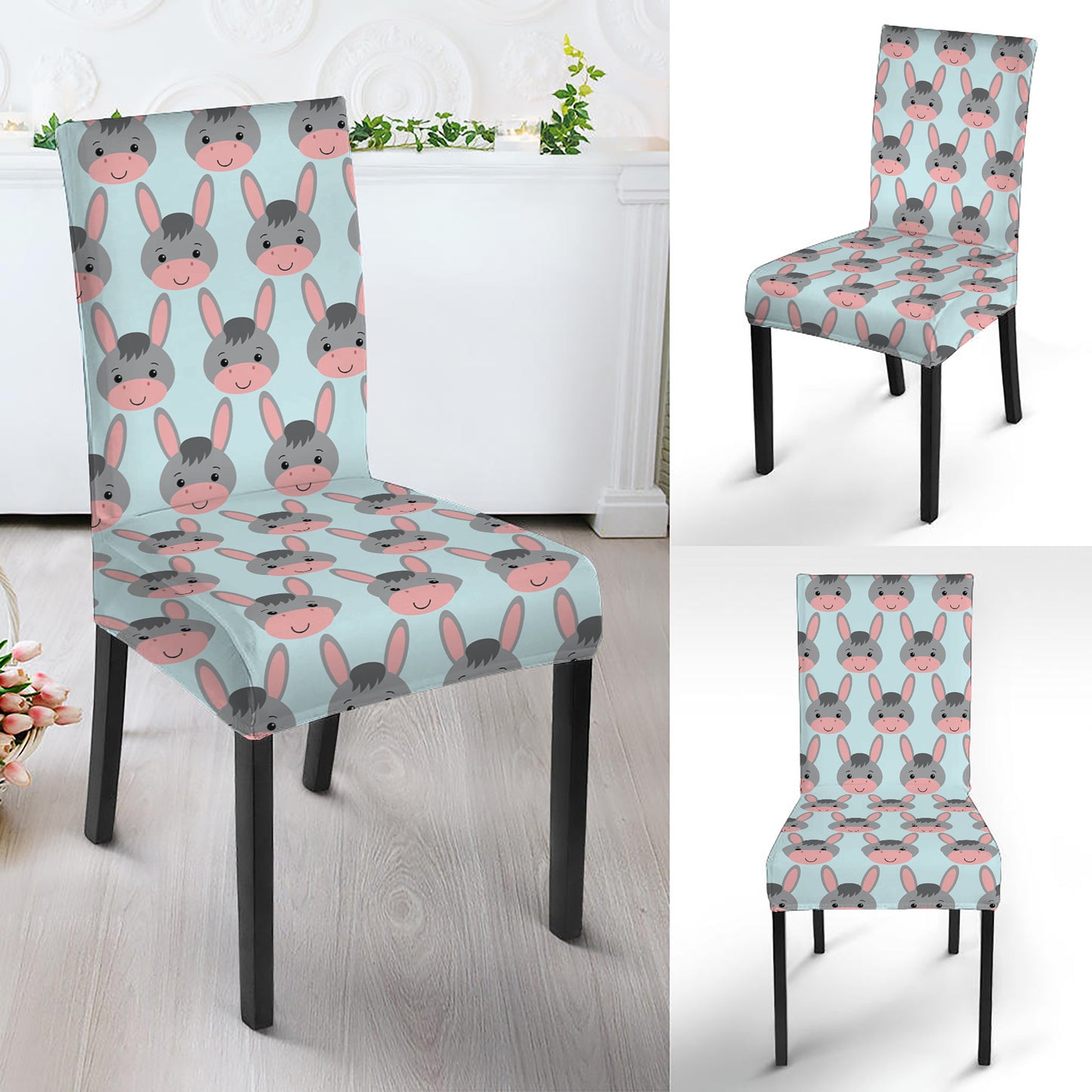 Cute Cartoon Donkey Pattern Print Dining Chair Slipcover
