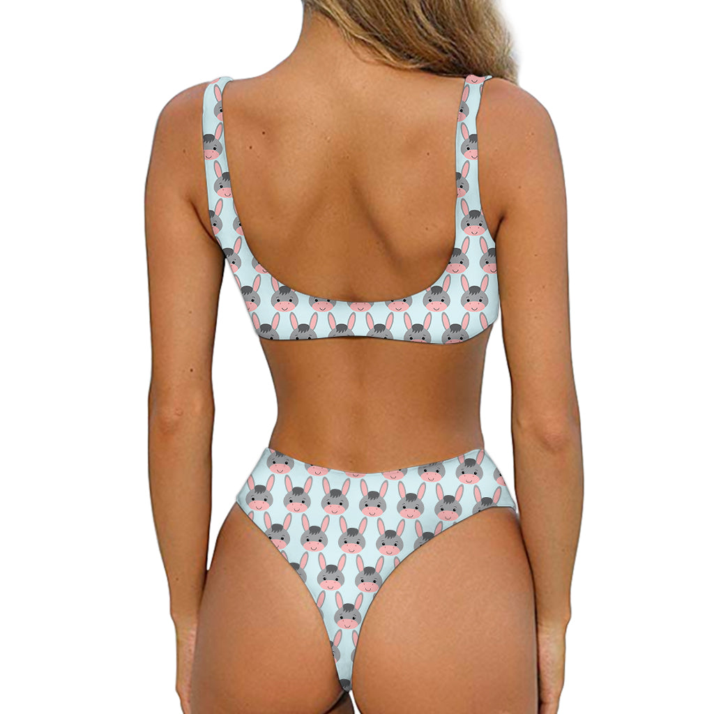 Cute Cartoon Donkey Pattern Print Front Bow Tie Bikini
