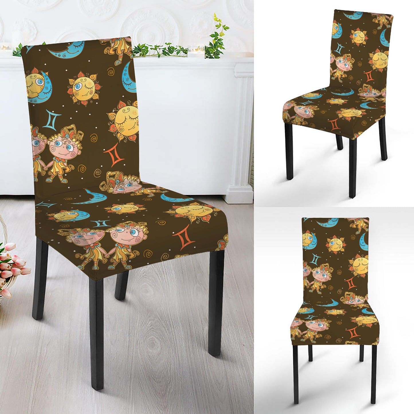 Cute Cartoon Gemini Pattern Print Dining Chair Slipcover