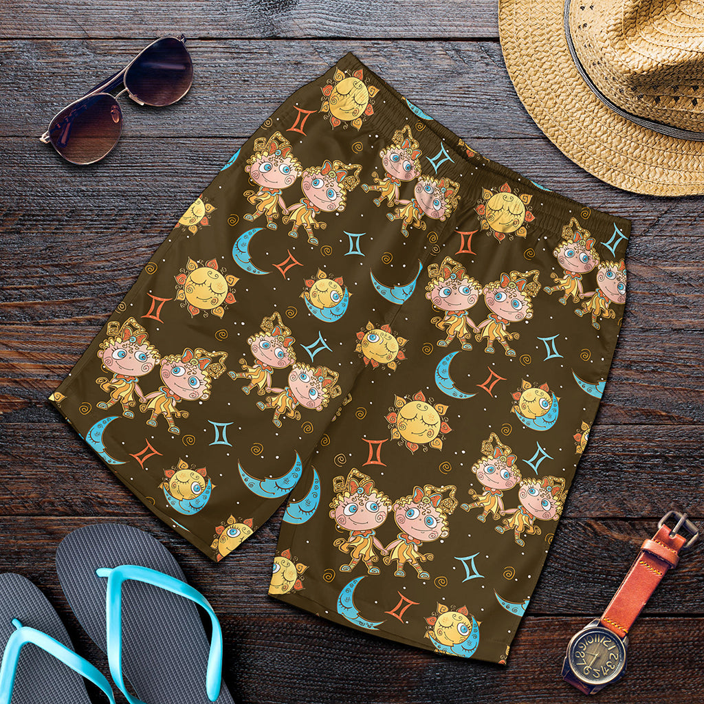 Cute Cartoon Gemini Pattern Print Men's Shorts