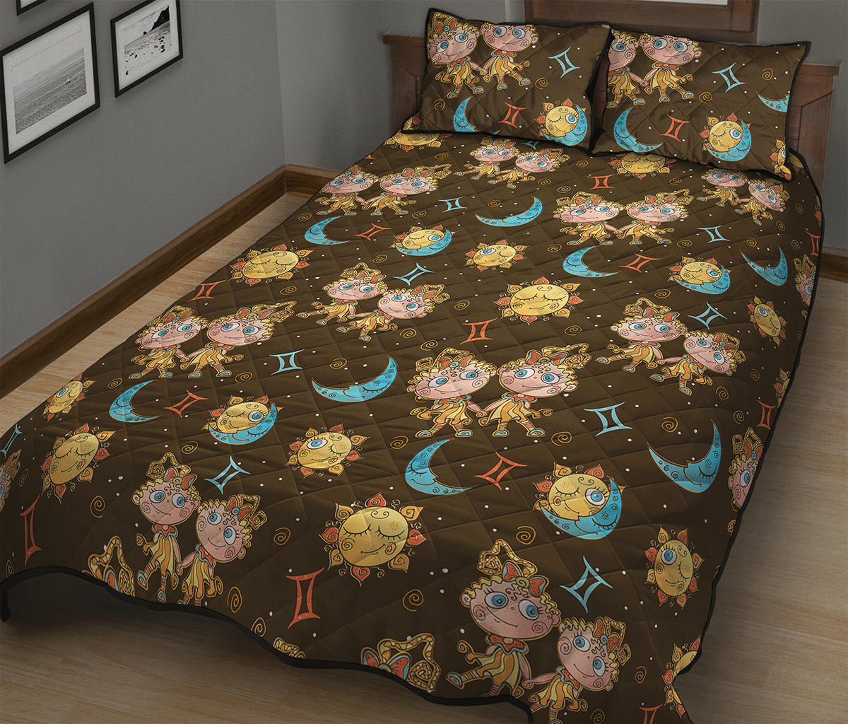Cute Cartoon Gemini Pattern Print Quilt Bed Set