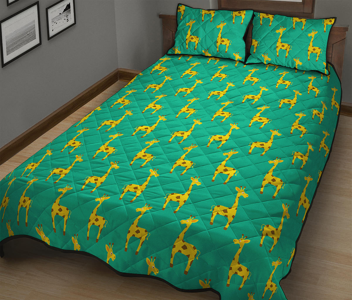 Cute Cartoon Giraffe Pattern Print Quilt Bed Set