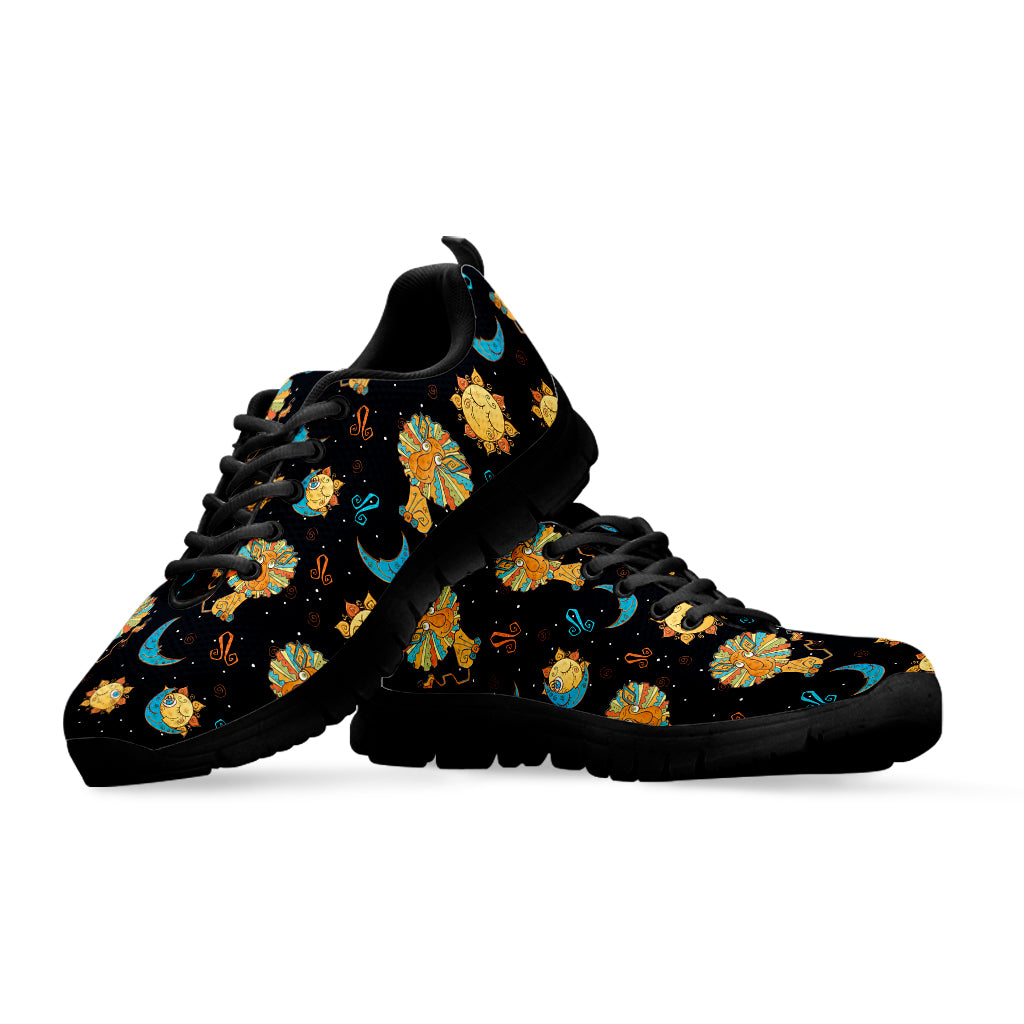 Cute Cartoon Leo Pattern Print Black Sneakers