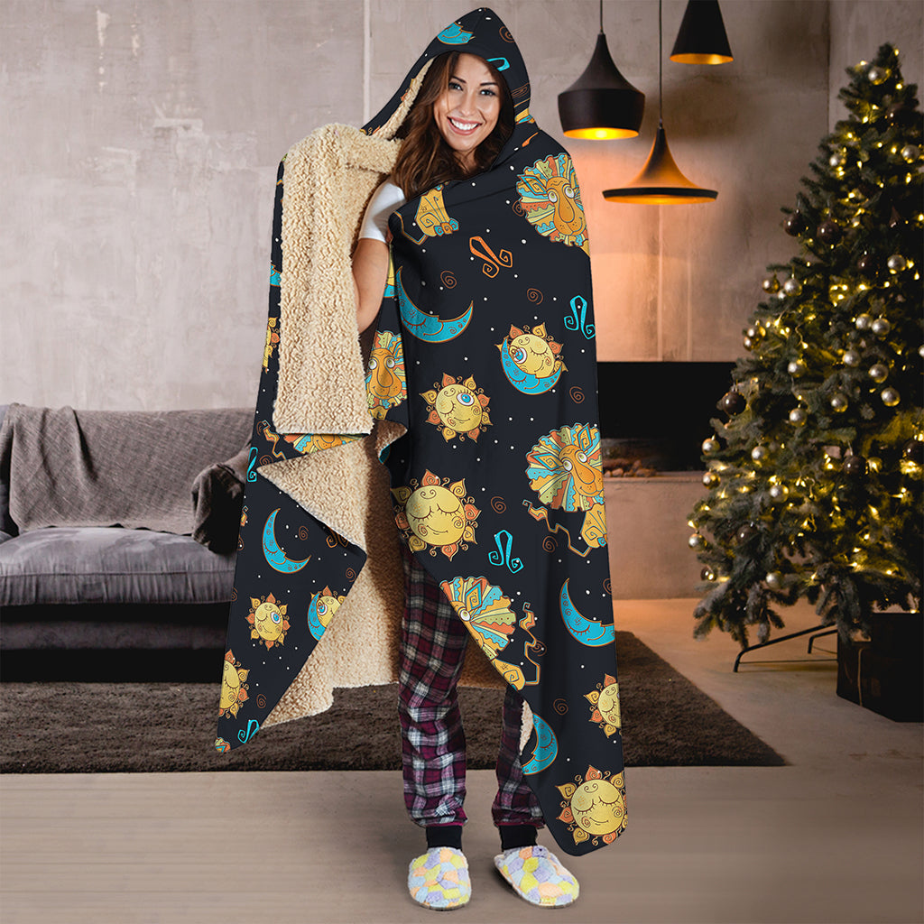 Cute Cartoon Leo Pattern Print Hooded Blanket