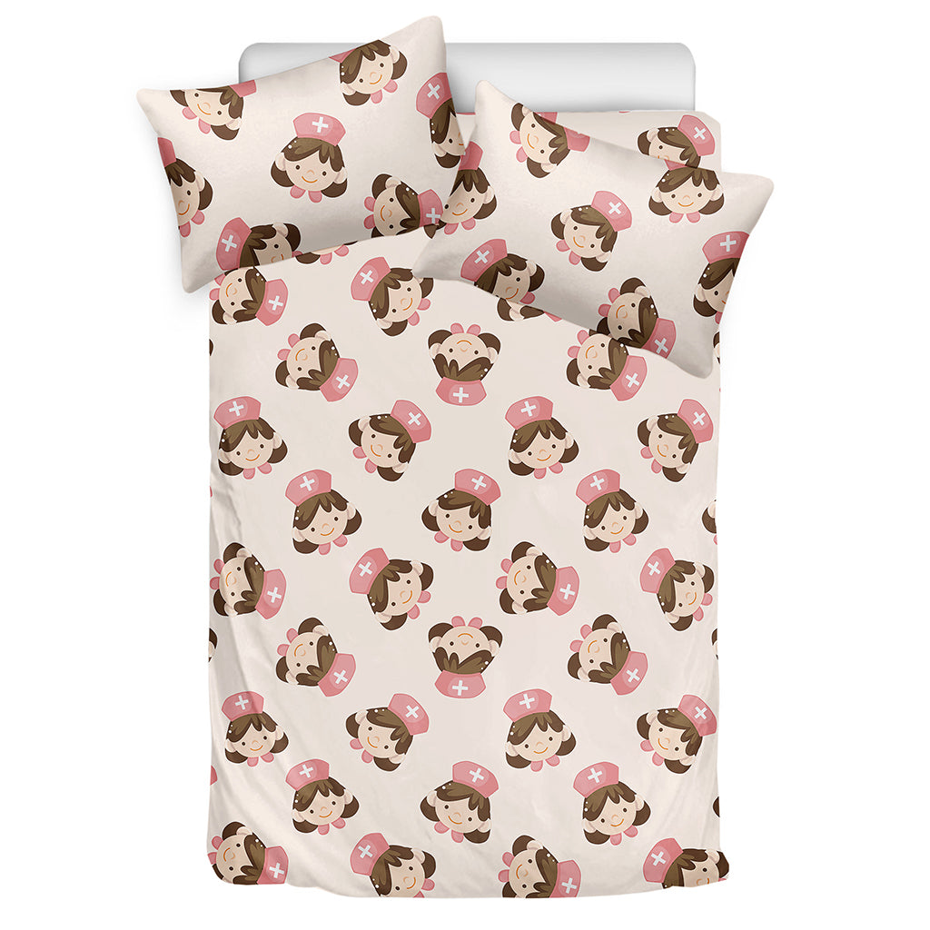 Cute Cartoon Nurse Pattern Print Duvet Cover Bedding Set