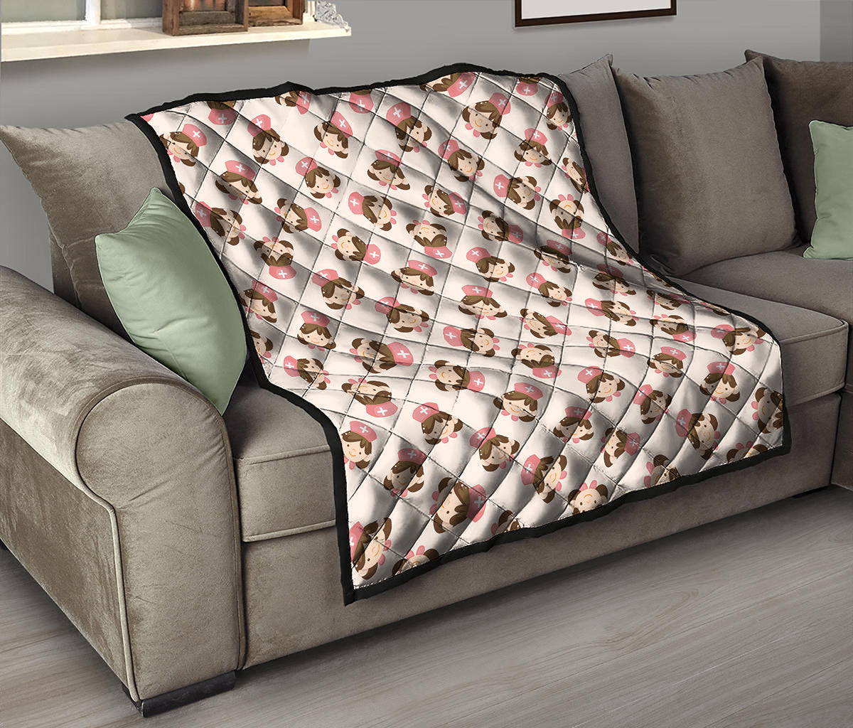 Cute Cartoon Nurse Pattern Print Quilt