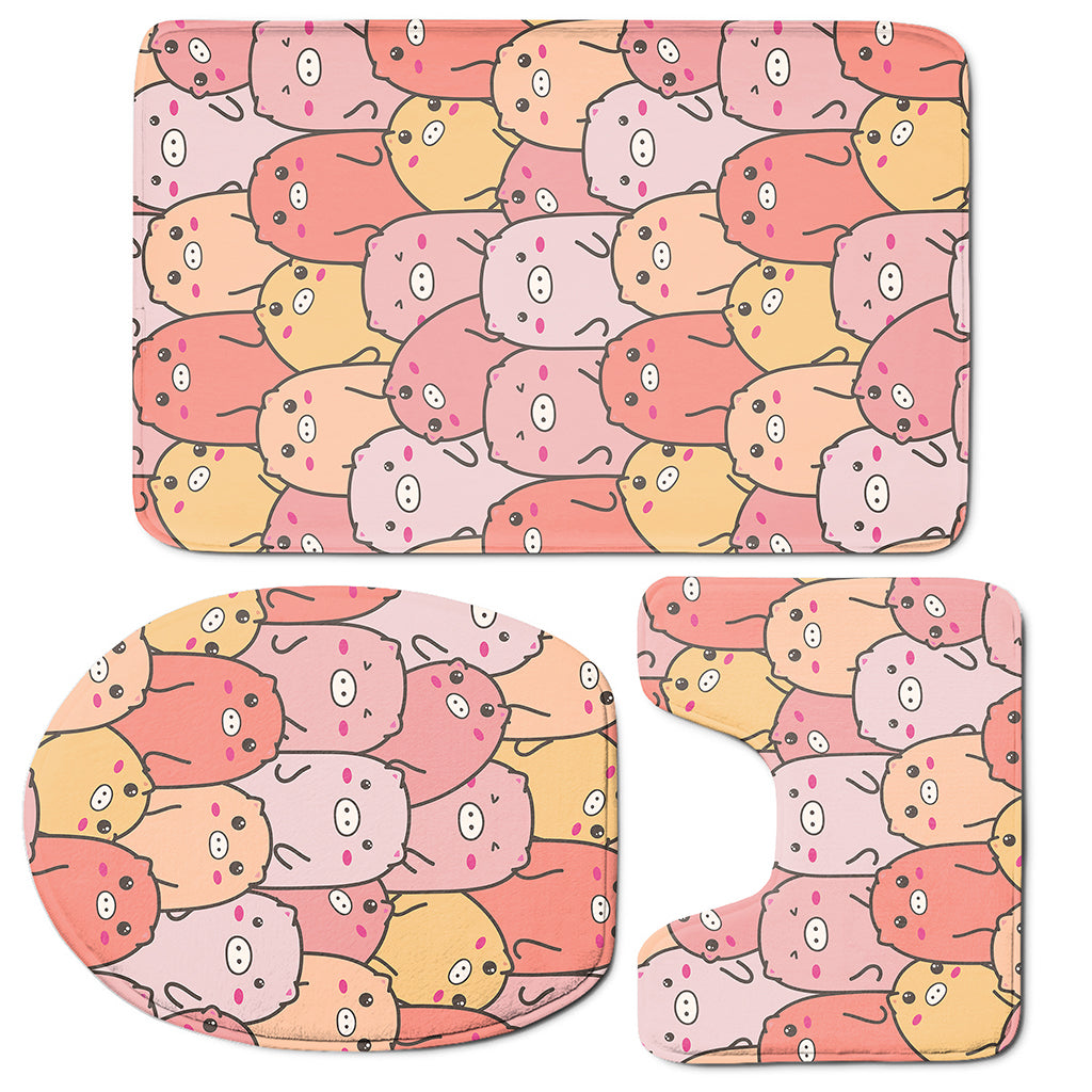 Cute Cartoon Pig Pattern Print 3 Piece Bath Mat Set