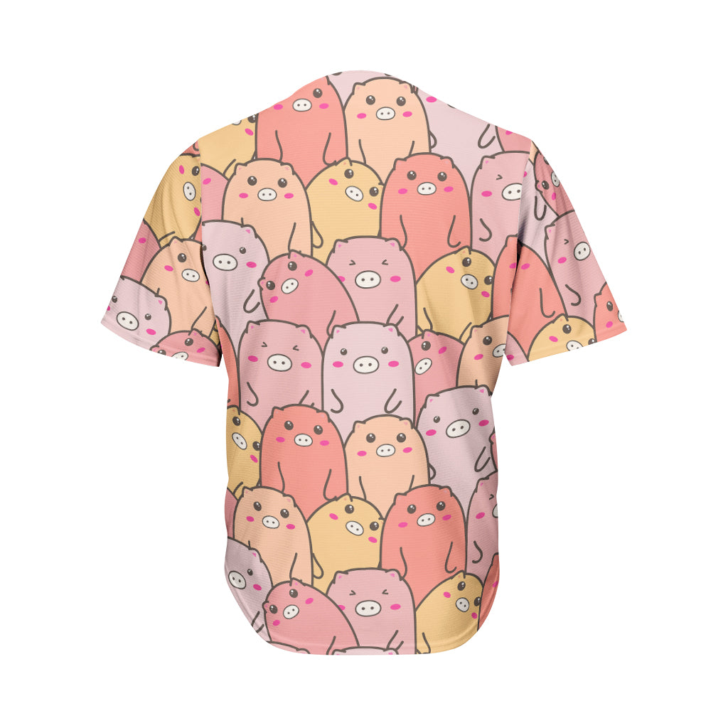 Cute Cartoon Pig Pattern Print Men's Baseball Jersey