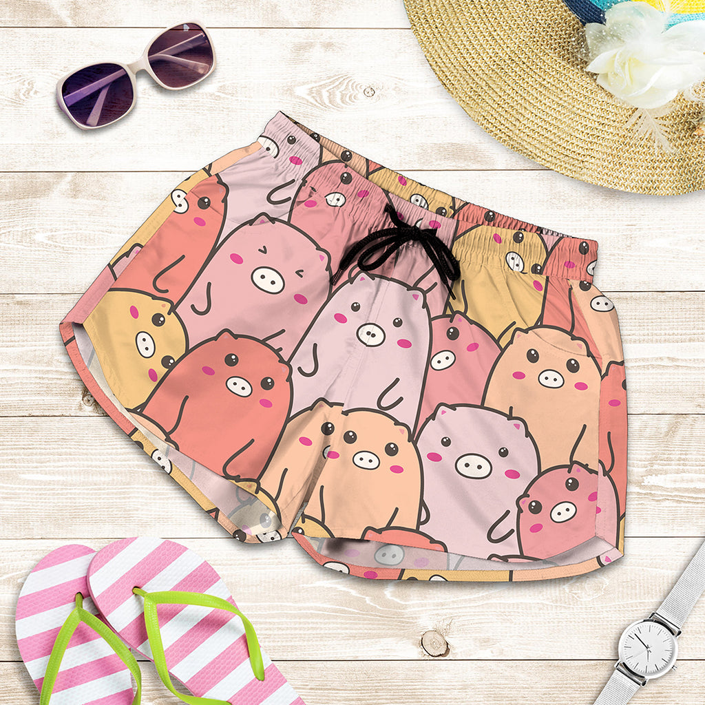 Cute Cartoon Pig Pattern Print Women's Shorts