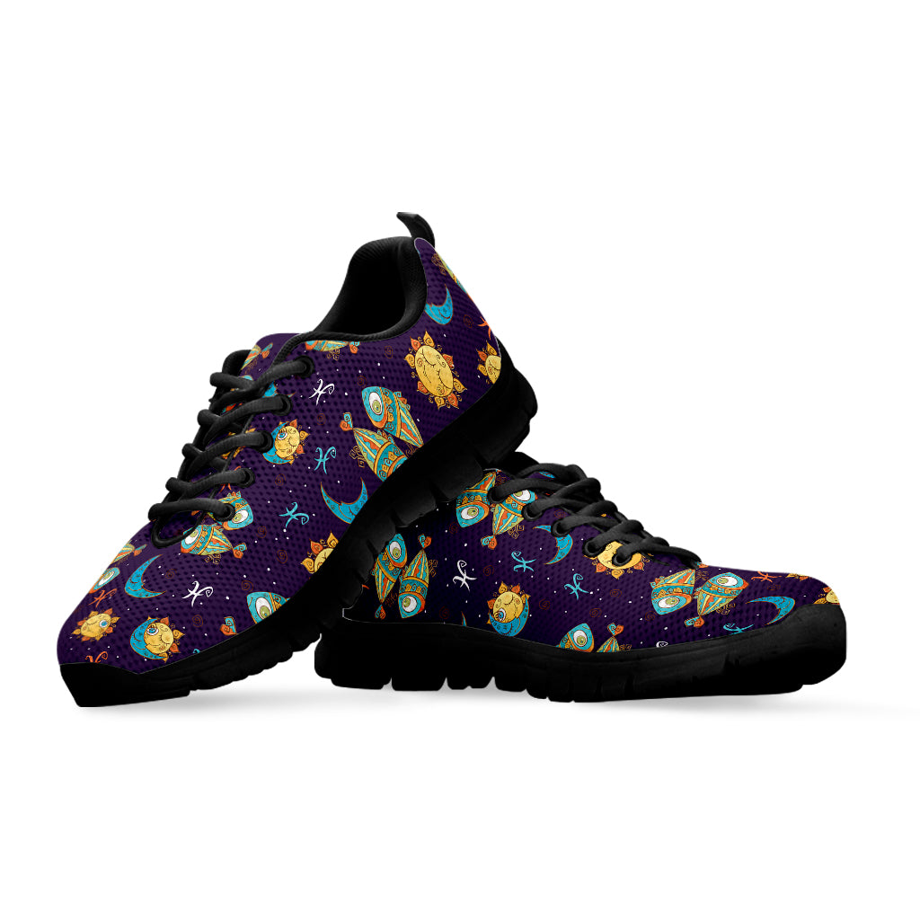 Cute Cartoon Pisces Pattern Print Black Sneakers
