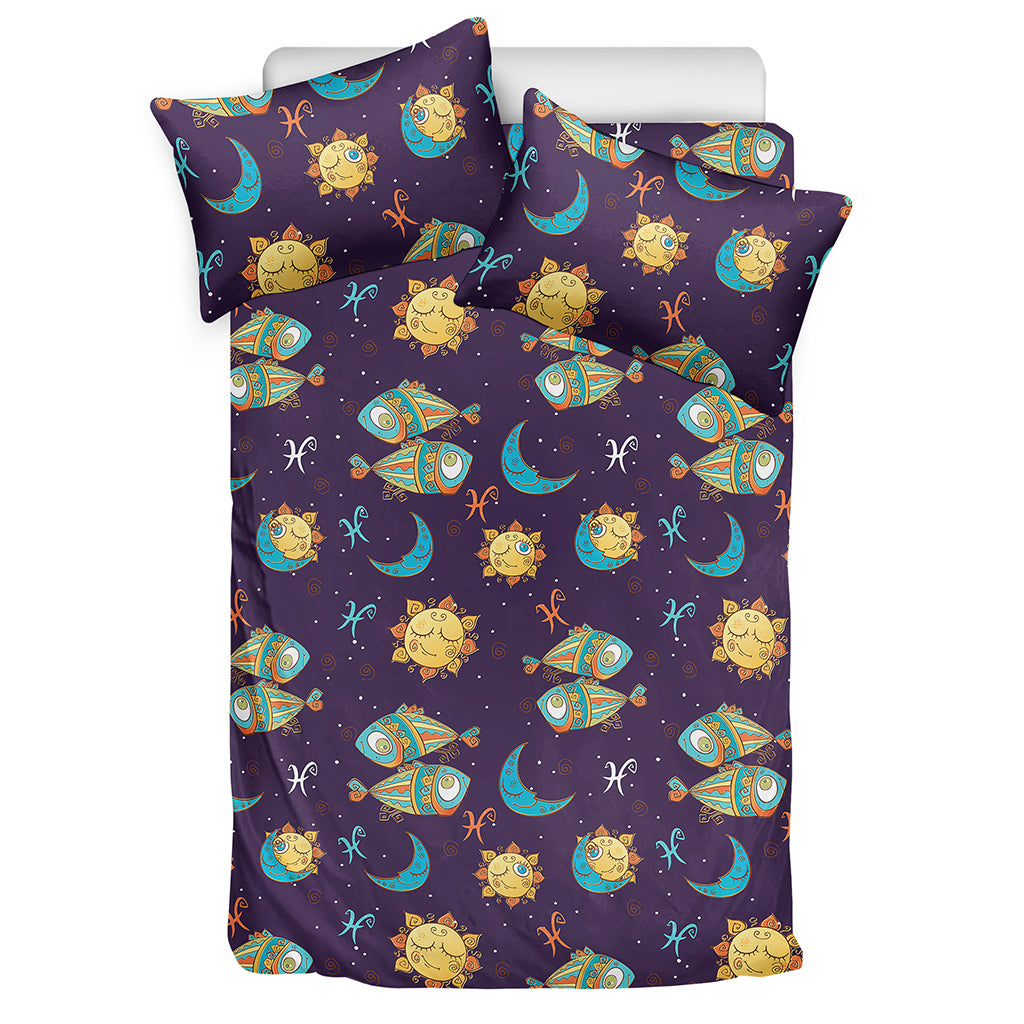 Cute Cartoon Pisces Pattern Print Duvet Cover Bedding Set