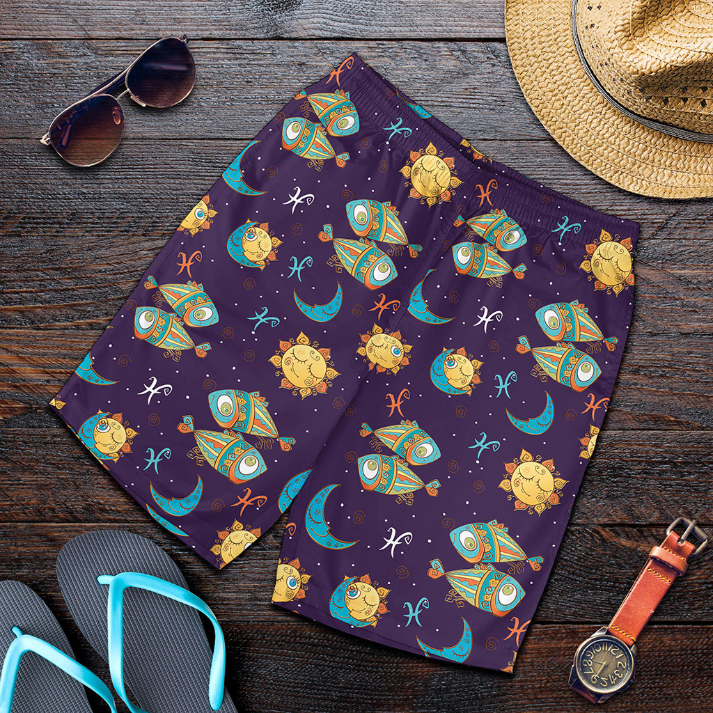 Cute Cartoon Pisces Pattern Print Men's Shorts