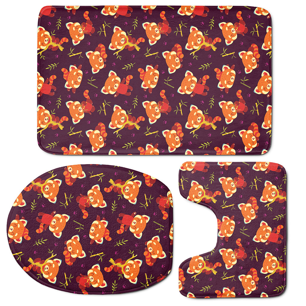 Cute Cartoon Red Panda Pattern Print 3 Piece Bath Mat Set