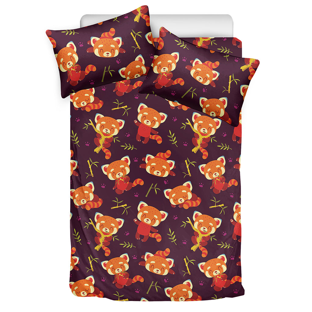 Cute Cartoon Red Panda Pattern Print Duvet Cover Bedding Set