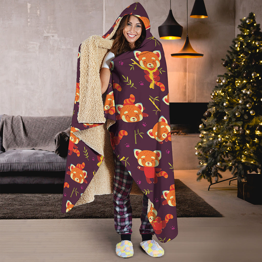 Cute Cartoon Red Panda Pattern Print Hooded Blanket