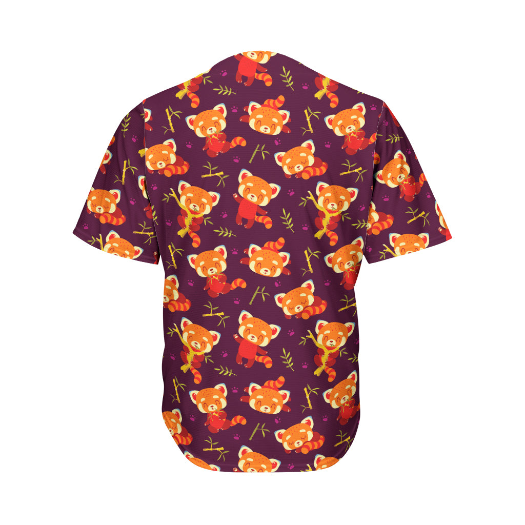 Cute Cartoon Red Panda Pattern Print Men's Baseball Jersey