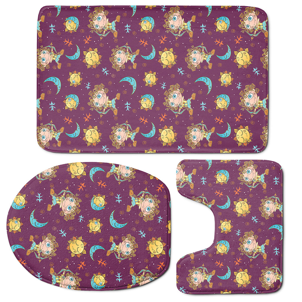 Cute Cartoon Sagittarius Pattern Print 3 Piece Bath Mat Set