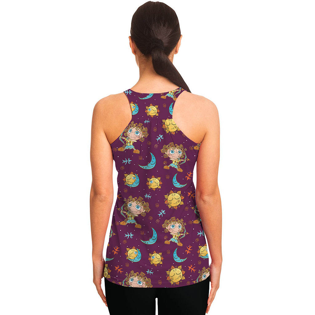 Cute Cartoon Sagittarius Pattern Print Women's Racerback Tank Top
