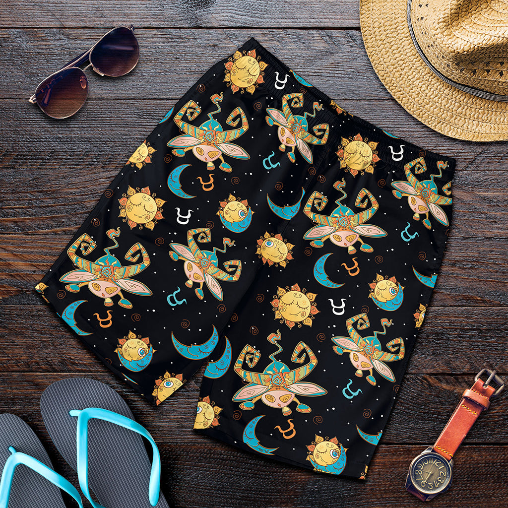 Cute Cartoon Taurus Pattern Print Men's Shorts