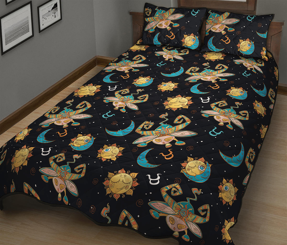 Cute Cartoon Taurus Pattern Print Quilt Bed Set